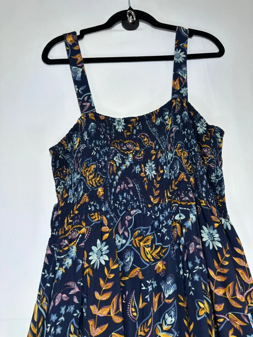 Reitmans Dark Floral Tiered Midi Dress Navy Boho Ruffle Hem Ruched XXL - Picture 10 of 10